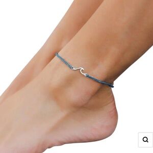 PURA VIDA Shoreline Silver Wave ANKLET in DENIM New!